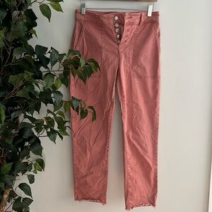 LOFT patch pocket Pants,  Straight Leg Exposed Button FLy, Raw Hem Sz 0 bin 23